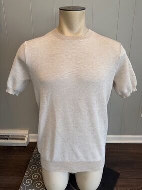 Z Thomas Sterling Men's Small Short Sleeve Knit Sweater Tee in Pale Beige